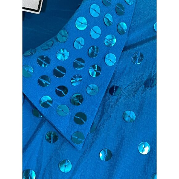 Diane Gilman Silk Sequin Top Blue 1X Glam Classic Tank Shimmer Artsy Workwear - Picture 6 of 14